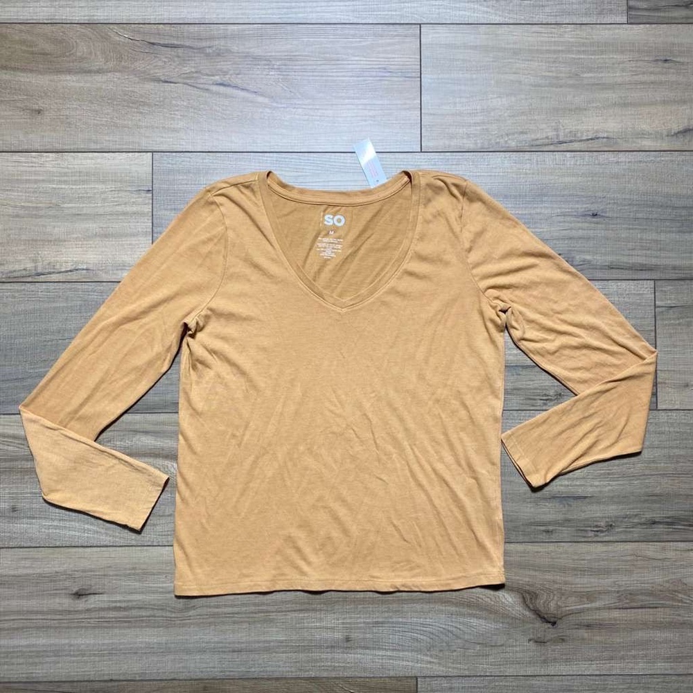 SO Goods For Life Womens V-Neck Long Sleeve Shirt Size M Light Bronze